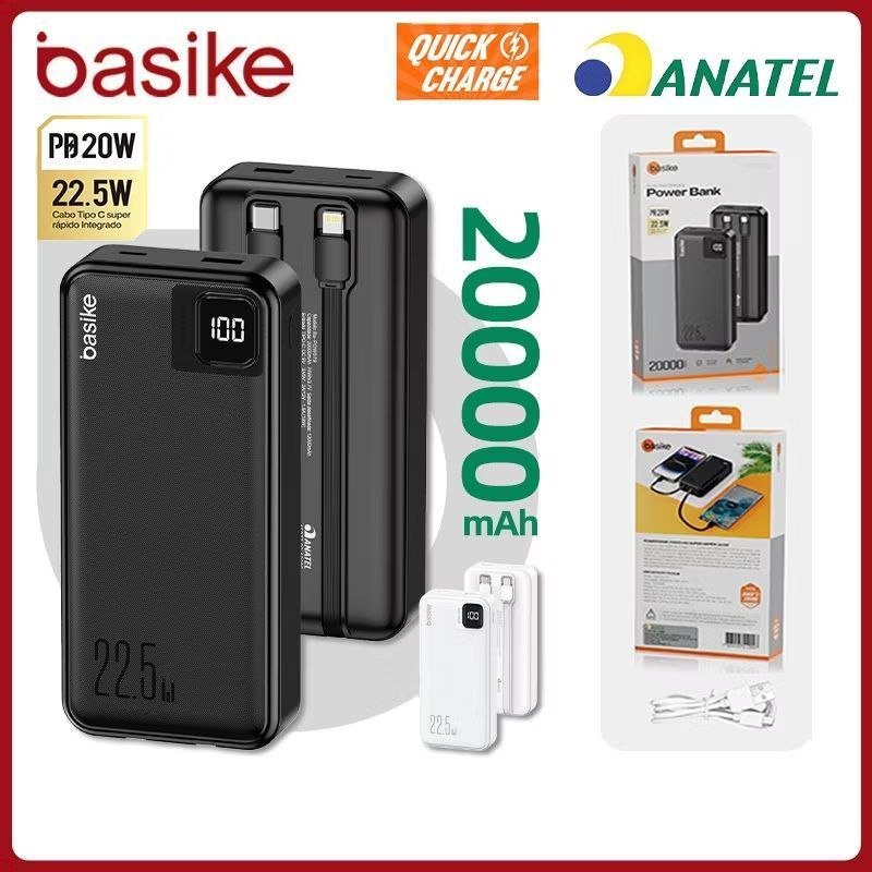 ️ Basike Carregador Portátil Power Bank 20000mAh Bateria Externa Para iPhone Samsung Pow079