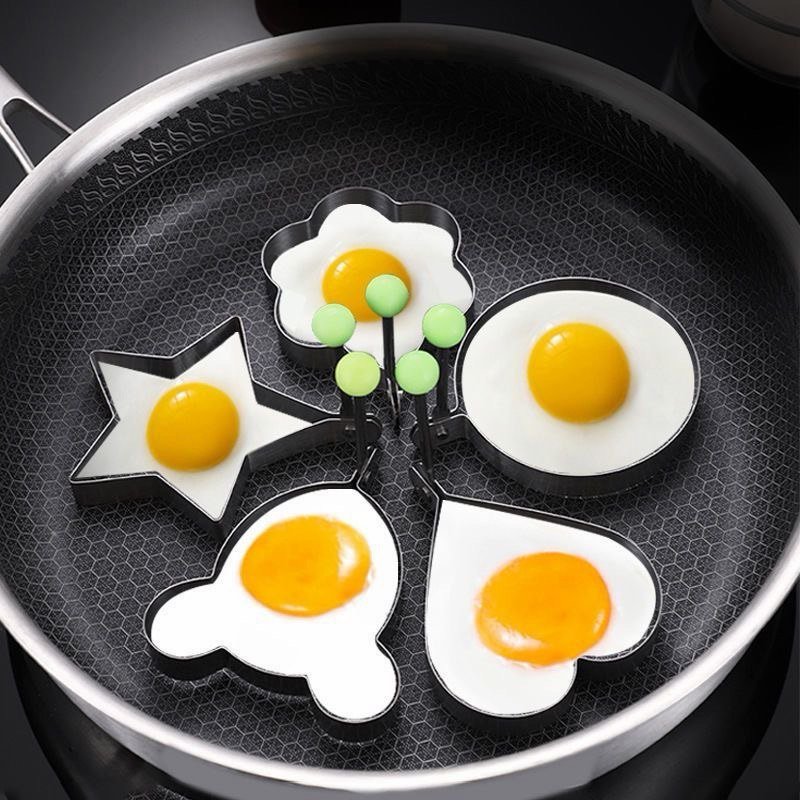 ️ Kit 5pçs Forma Aço Inox Molde Fritar Ovos Omelete Tapioca Hamburguer Mickey, amor, flor de ameixa, estrelas, redondo