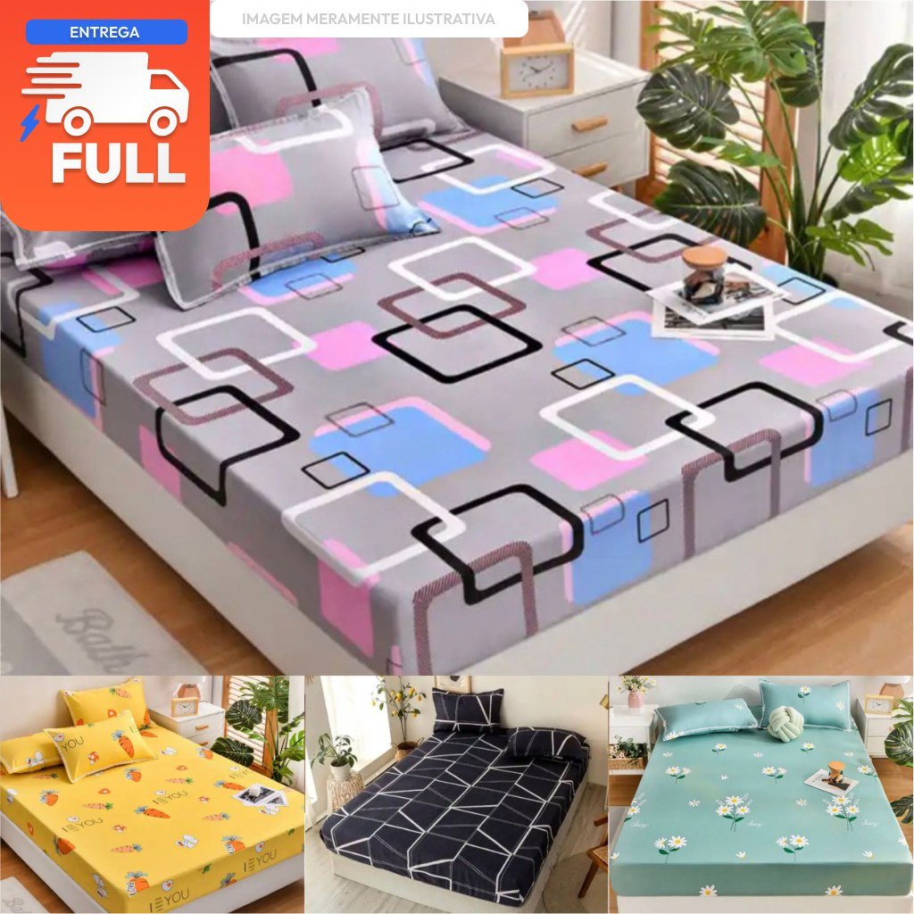 ️ Lençol Estampado Com Elástico Linha Premium  Solteiro 2pçs Casal Padrão 3pçs Queen 3pçs